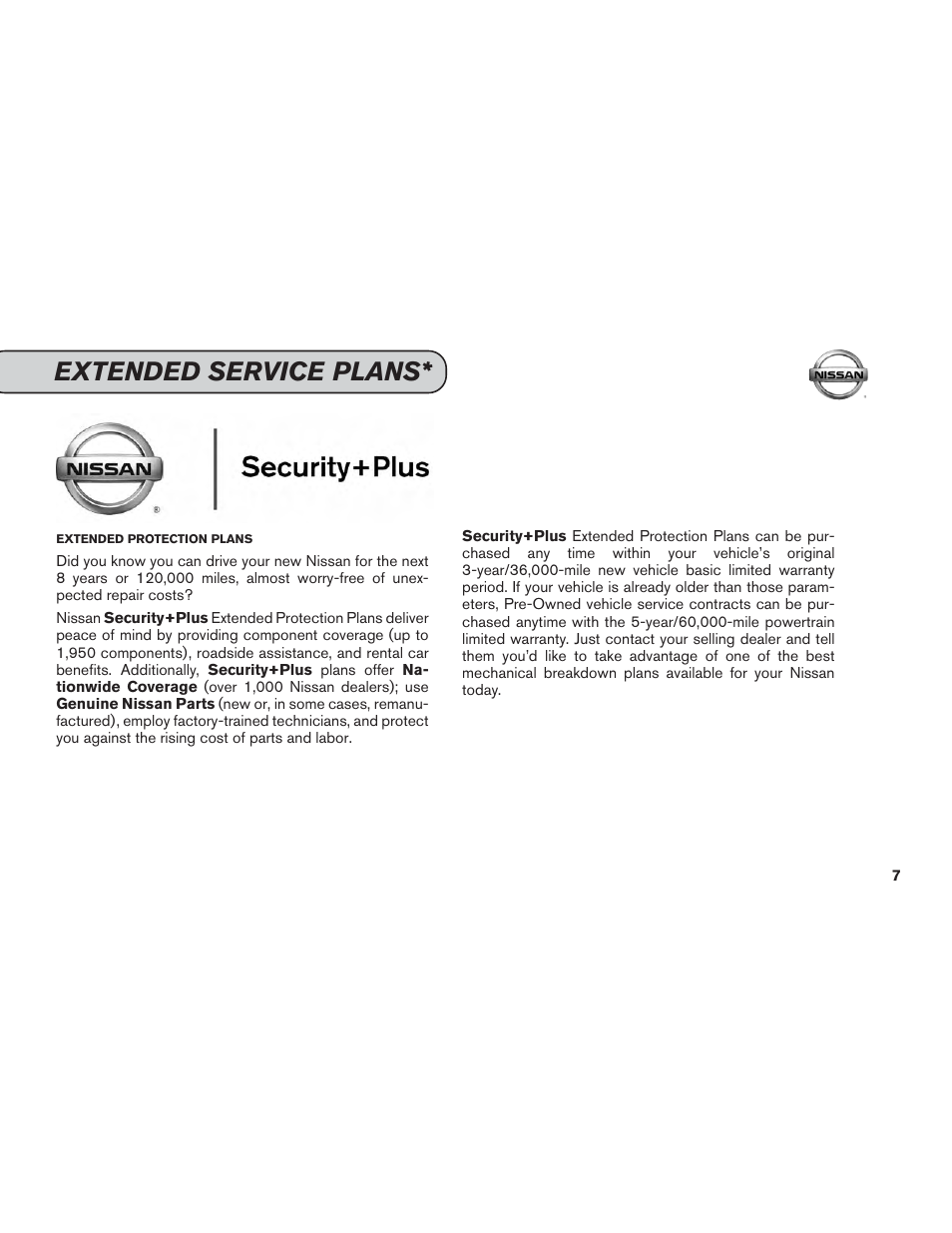 Extended service plans | NISSAN 2014 Versa Note - Service & Maintenance Guide User Manual | Page 9 / 69