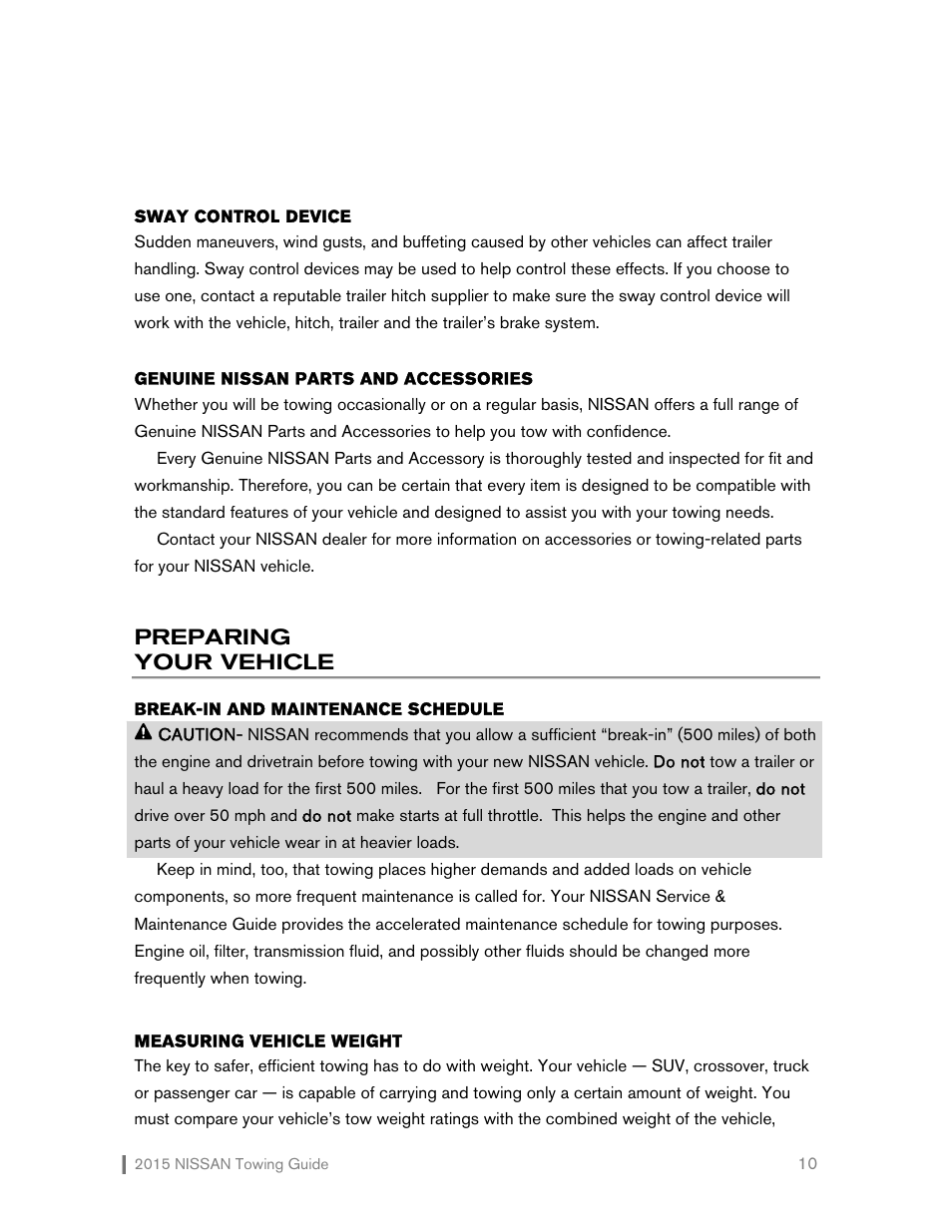 Preparing your vehicle | NISSAN 2015 Versa Note - Towing Guide User Manual | Page 11 / 27