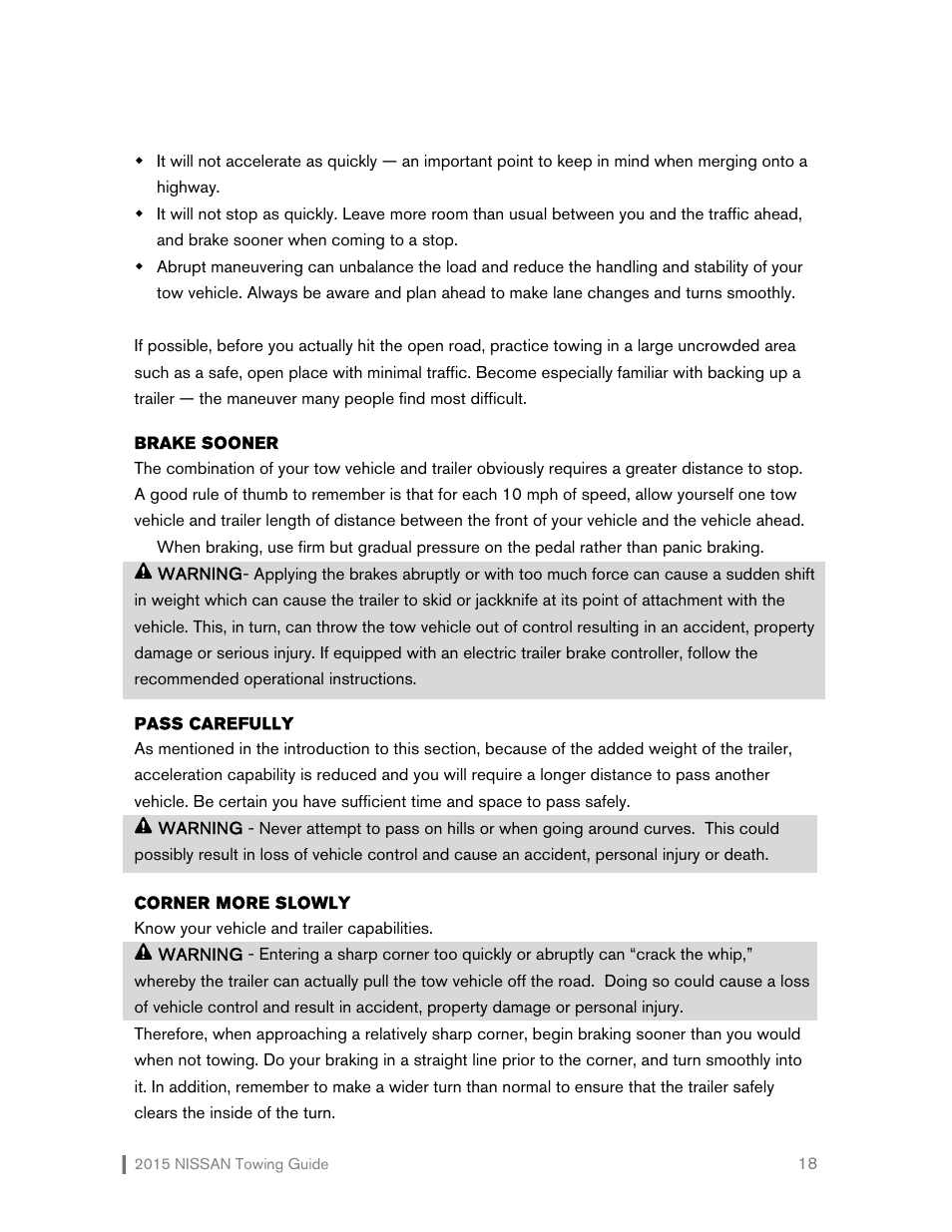 Towing tips/cautions & warnings | NISSAN 2015 Versa Note - Towing Guide User Manual | Page 19 / 27