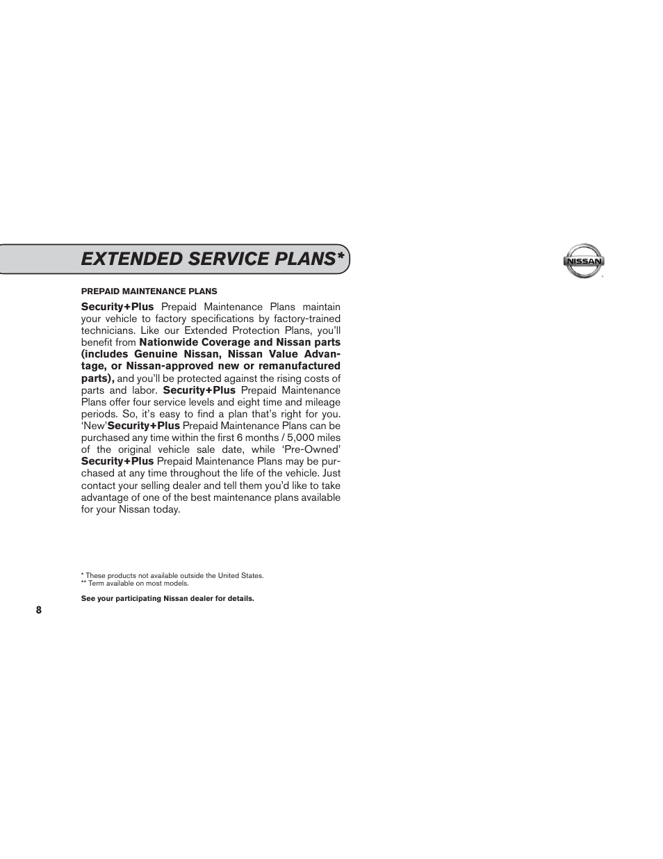 Extended service plans | NISSAN 2015 Versa Note - Service & Maintenance Guide User Manual | Page 10 / 70