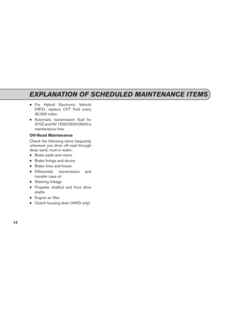 Explanation of scheduled maintenance items | NISSAN 2015 Versa Note - Service & Maintenance Guide User Manual | Page 16 / 70