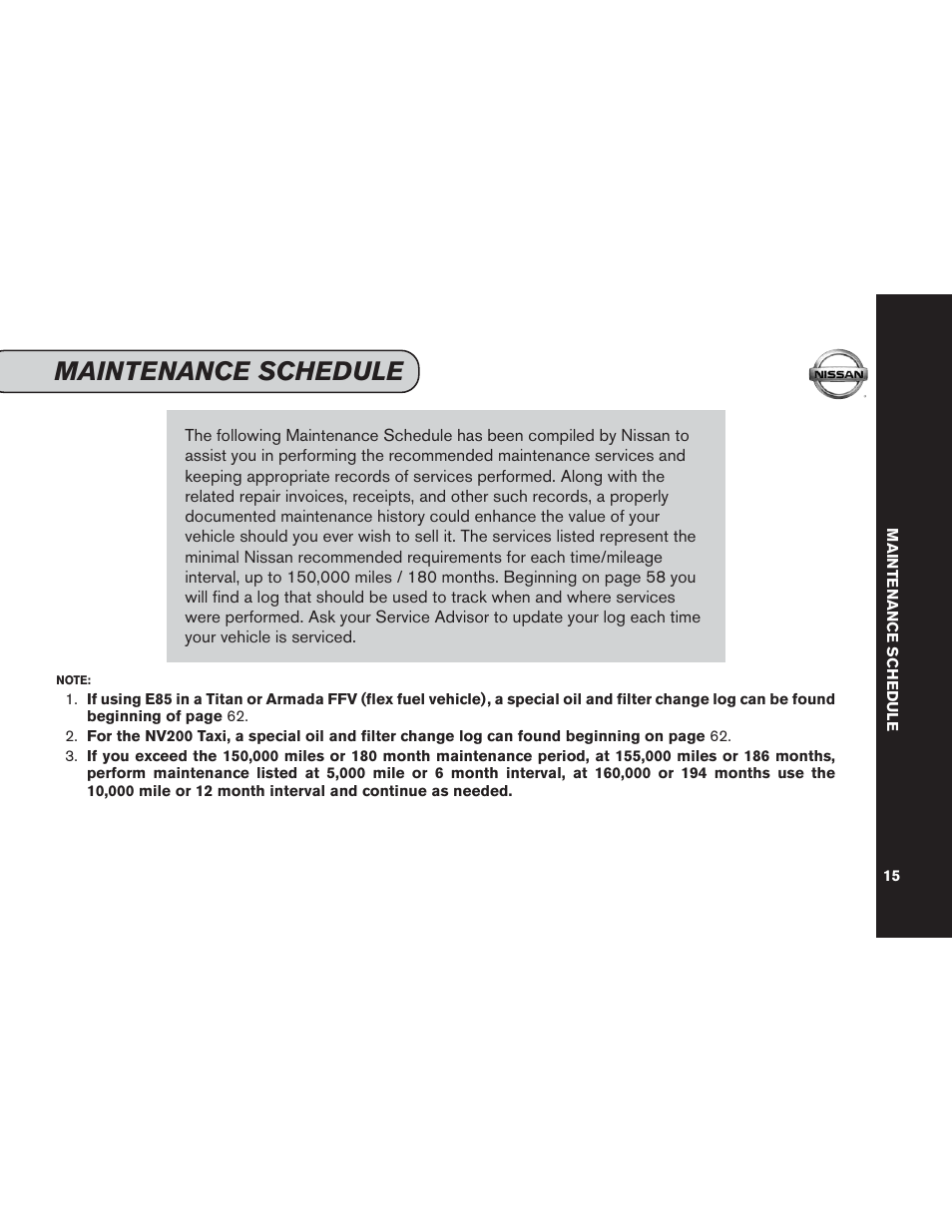 Maintenance schedule | NISSAN 2015 Versa Note - Service & Maintenance Guide User Manual | Page 17 / 70