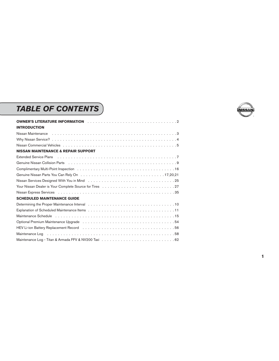 NISSAN 2015 Versa Note - Service & Maintenance Guide User Manual | Page 3 / 70