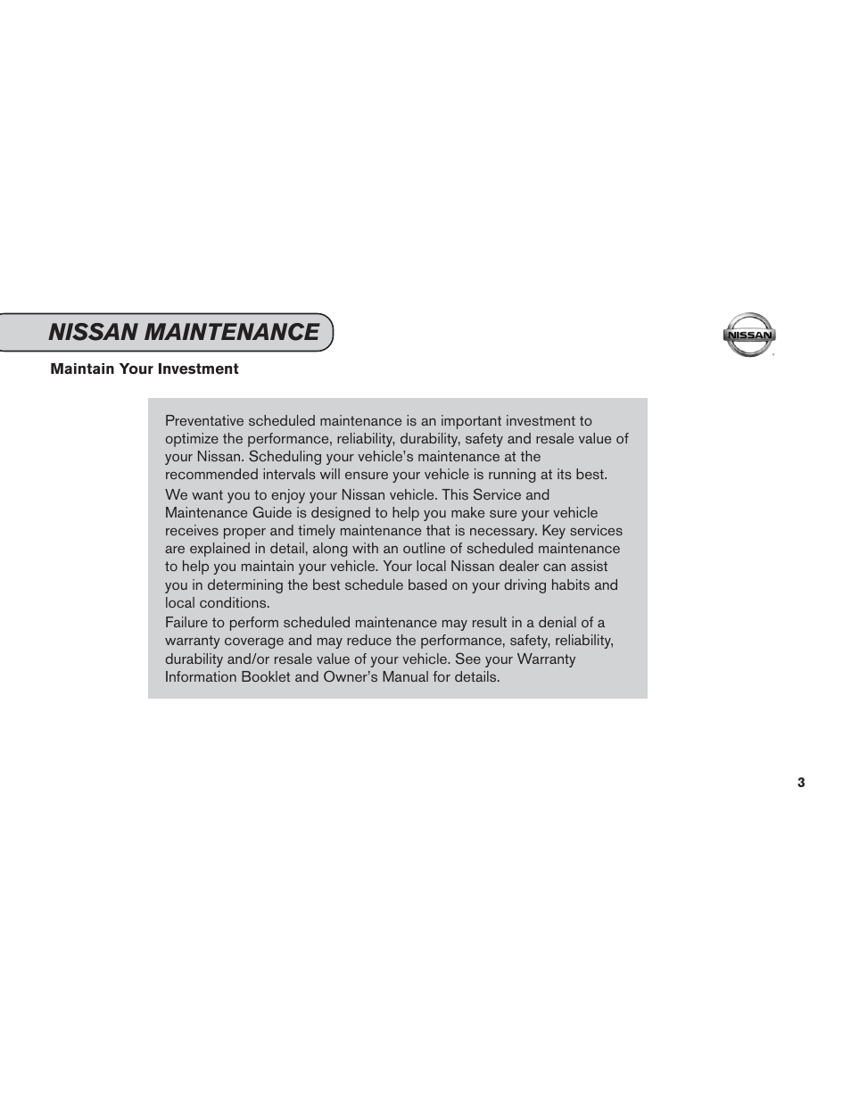 Nissan maintenance | NISSAN 2015 Versa Note - Service & Maintenance Guide User Manual | Page 5 / 70