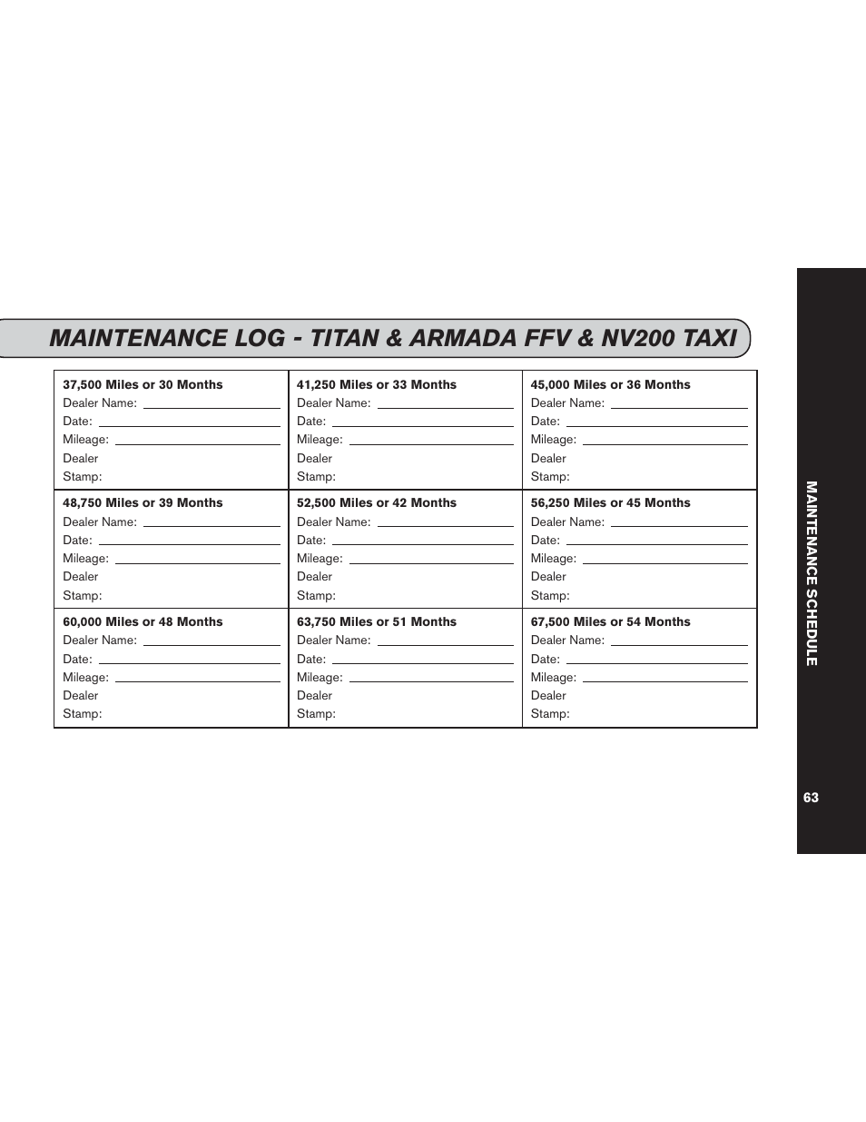 Maintenance log - titan & armada ffv & nv200 taxi | NISSAN 2015 Versa Note - Service & Maintenance Guide User Manual | Page 65 / 70