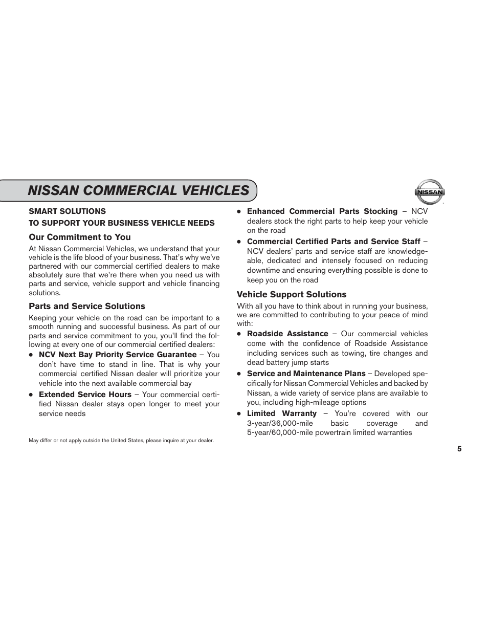 Nissan commercial vehicles | NISSAN 2015 Versa Note - Service & Maintenance Guide User Manual | Page 7 / 70