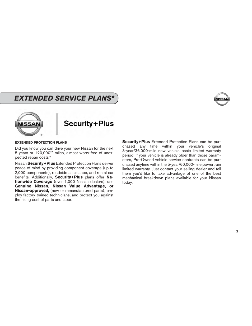 Extended service plans | NISSAN 2015 Versa Note - Service & Maintenance Guide User Manual | Page 9 / 70