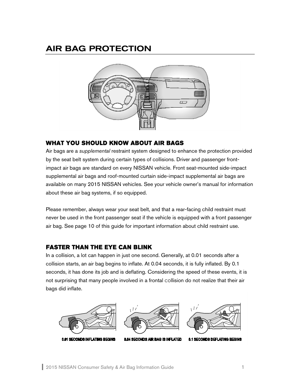 Air bag protection | NISSAN 2015 Versa Note - Consumer Safety & Air Bag Information Guide User Manual | Page 2 / 19