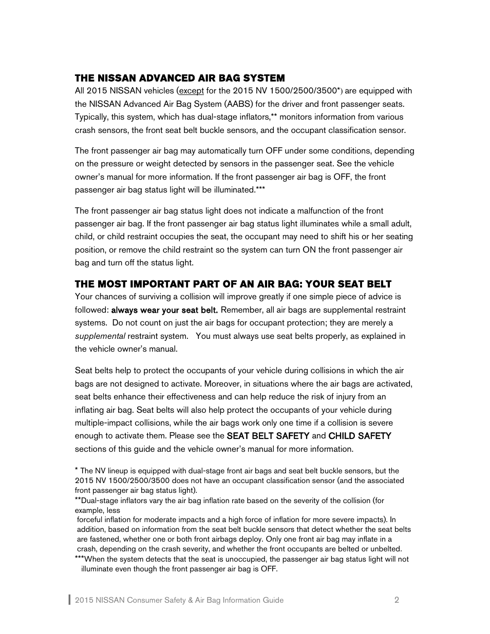 NISSAN 2015 Versa Note - Consumer Safety & Air Bag Information Guide User Manual | Page 3 / 19
