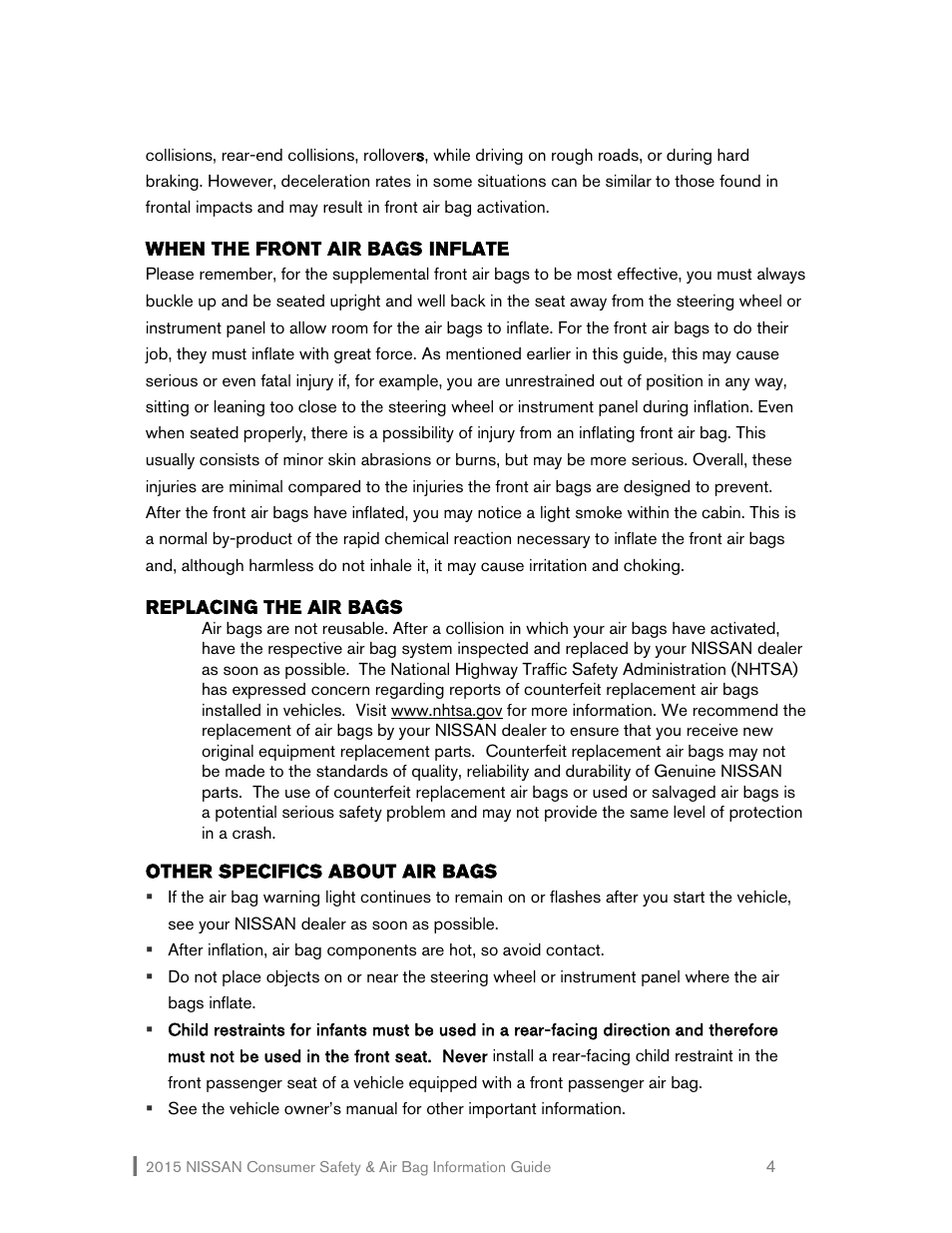 NISSAN 2015 Versa Note - Consumer Safety & Air Bag Information Guide User Manual | Page 5 / 19
