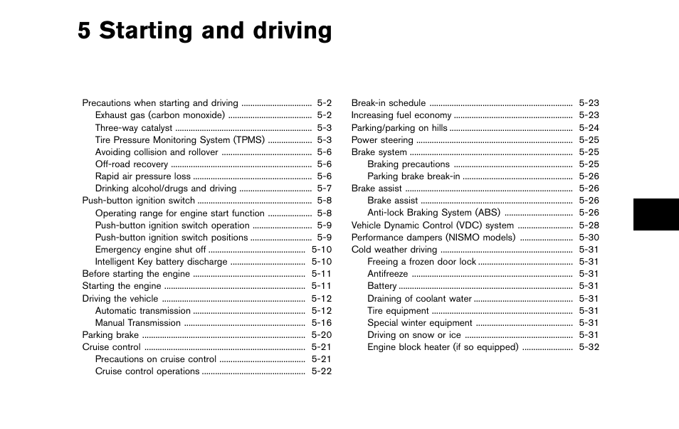 Starting and driving, 5 starting and driving | NISSAN 2012 370Z Roadster - Owner's Manual User Manual | Page 285 / 427