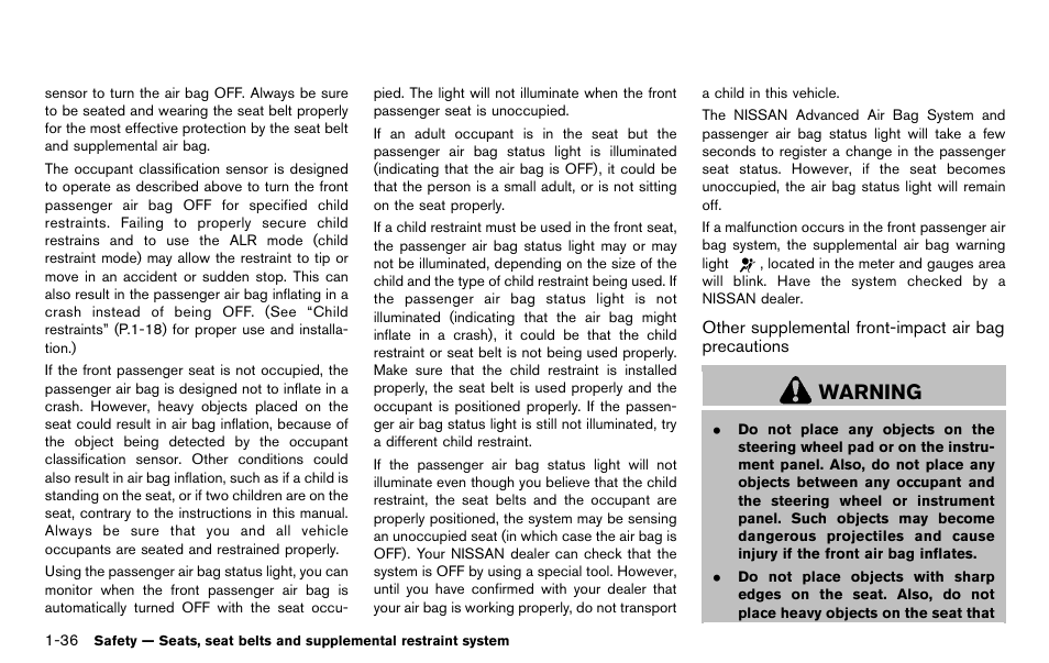 Warning | NISSAN 2012 370Z Roadster - Owner's Manual User Manual | Page 58 / 427