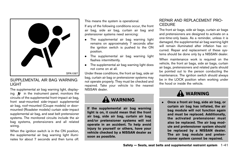 Warning | NISSAN 2012 370Z Roadster - Owner's Manual User Manual | Page 63 / 427