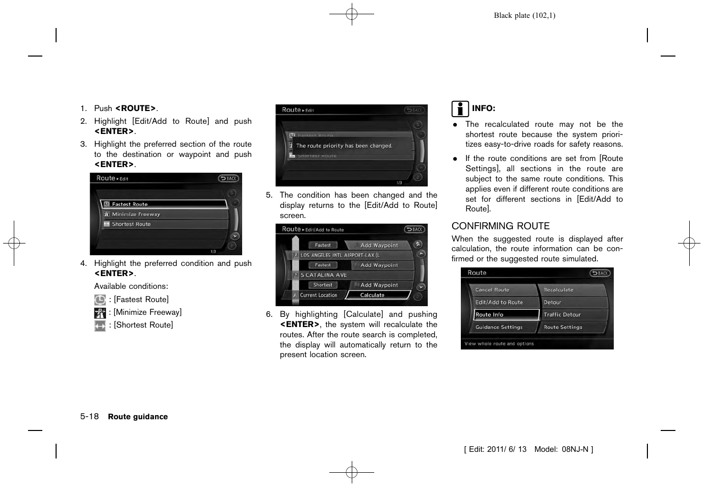 Confirming route -18 | NISSAN 2012 Quest - Navigation System Owner's Manual User Manual | Page 101 / 242