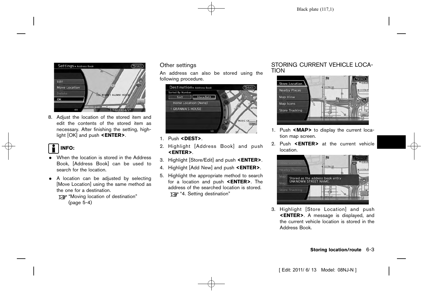 Storing current vehicle location -3 | NISSAN 2012 Quest - Navigation System Owner's Manual User Manual | Page 116 / 242