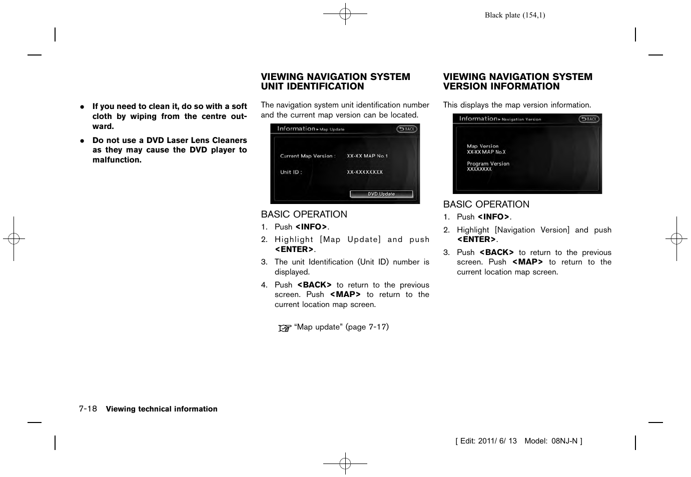 Viewing navigation system unit identification -18, Basic operation -18, Viewing navigation system version information -18 | NISSAN 2012 Quest - Navigation System Owner's Manual User Manual | Page 153 / 242