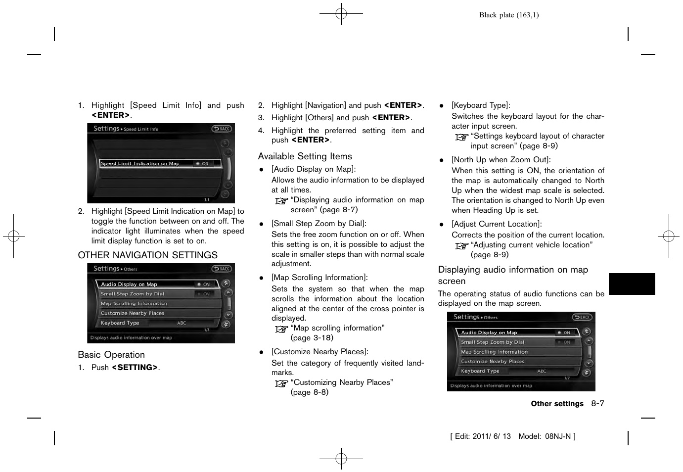 Other navigation settings -7 | NISSAN 2012 Quest - Navigation System Owner's Manual User Manual | Page 162 / 242