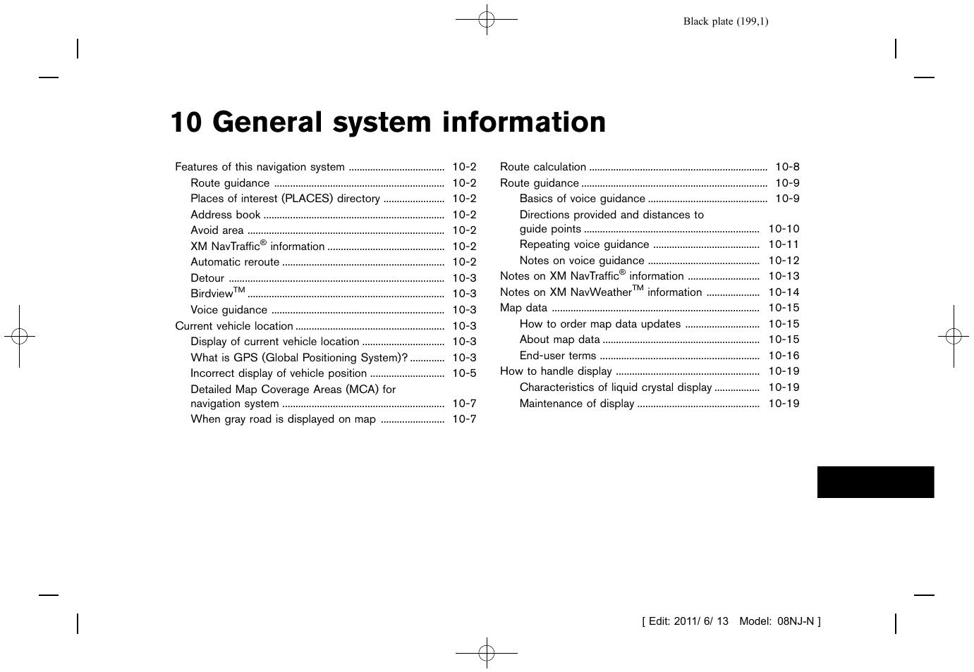 General system information, 10 general system information | NISSAN 2012 Quest - Navigation System Owner's Manual User Manual | Page 198 / 242
