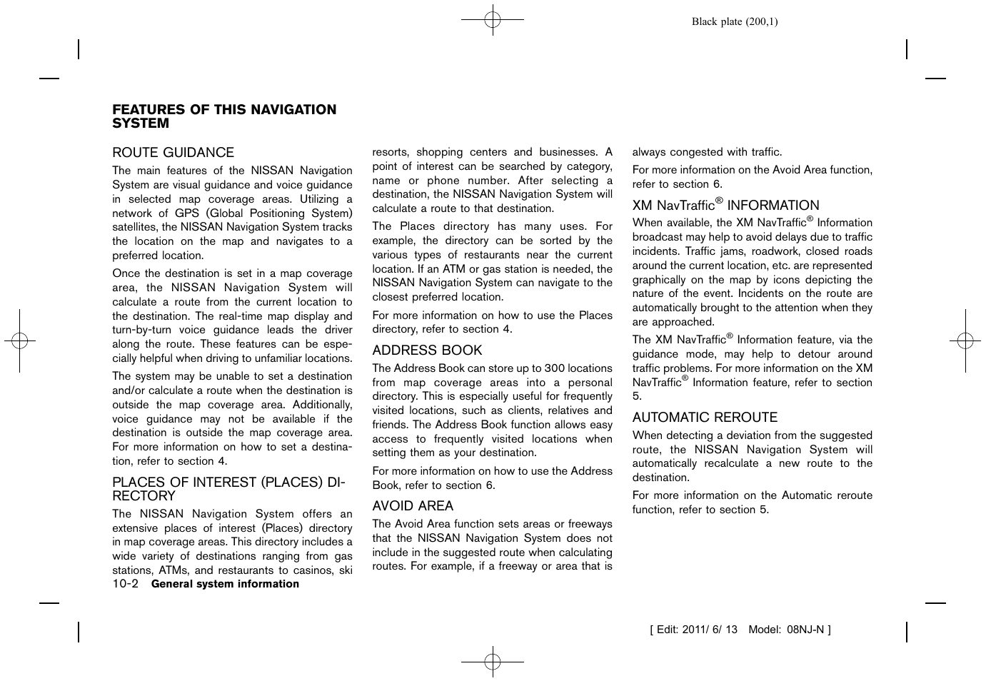 Features of this navigation system -2, Information -2, Automatic reroute -2 | NISSAN 2012 Quest - Navigation System Owner's Manual User Manual | Page 199 / 242