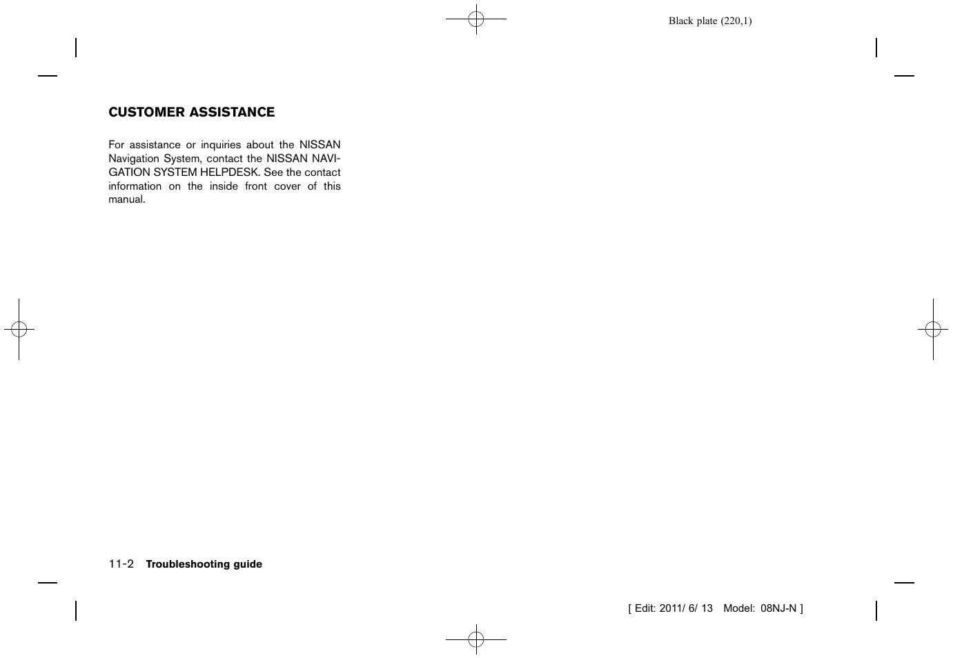Customer assistance -2 | NISSAN 2012 Quest - Navigation System Owner's Manual User Manual | Page 219 / 242