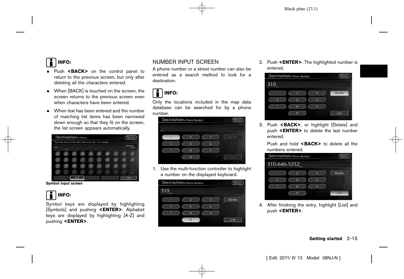 Number input screen -15 | NISSAN 2012 Quest - Navigation System Owner's Manual User Manual | Page 22 / 242