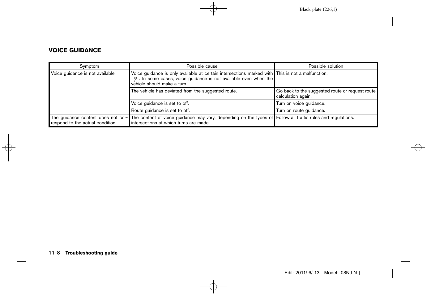 Voice guidance -8 | NISSAN 2012 Quest - Navigation System Owner's Manual User Manual | Page 225 / 242