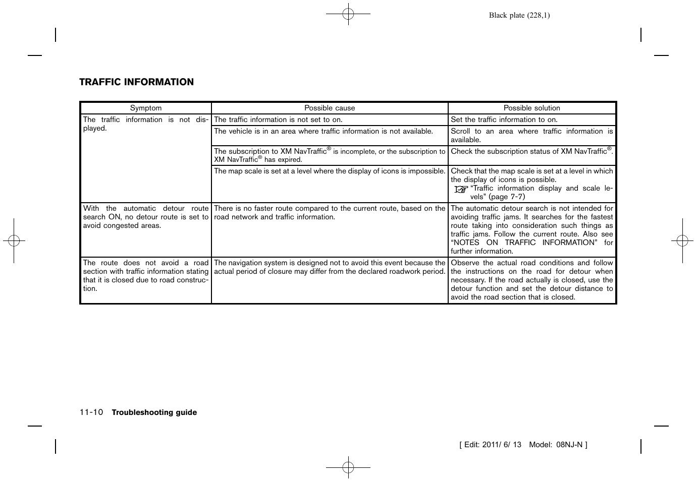 Traffic information -10 | NISSAN 2012 Quest - Navigation System Owner's Manual User Manual | Page 227 / 242