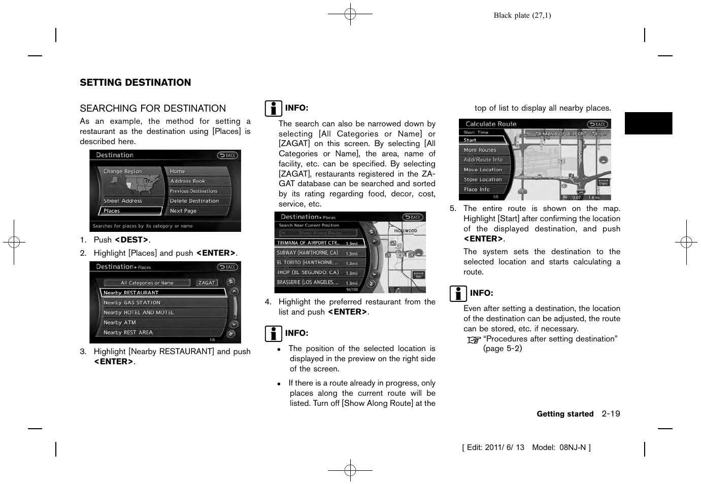 Setting destination -19, Searching for destination -19 | NISSAN 2012 Quest - Navigation System Owner's Manual User Manual | Page 26 / 242
