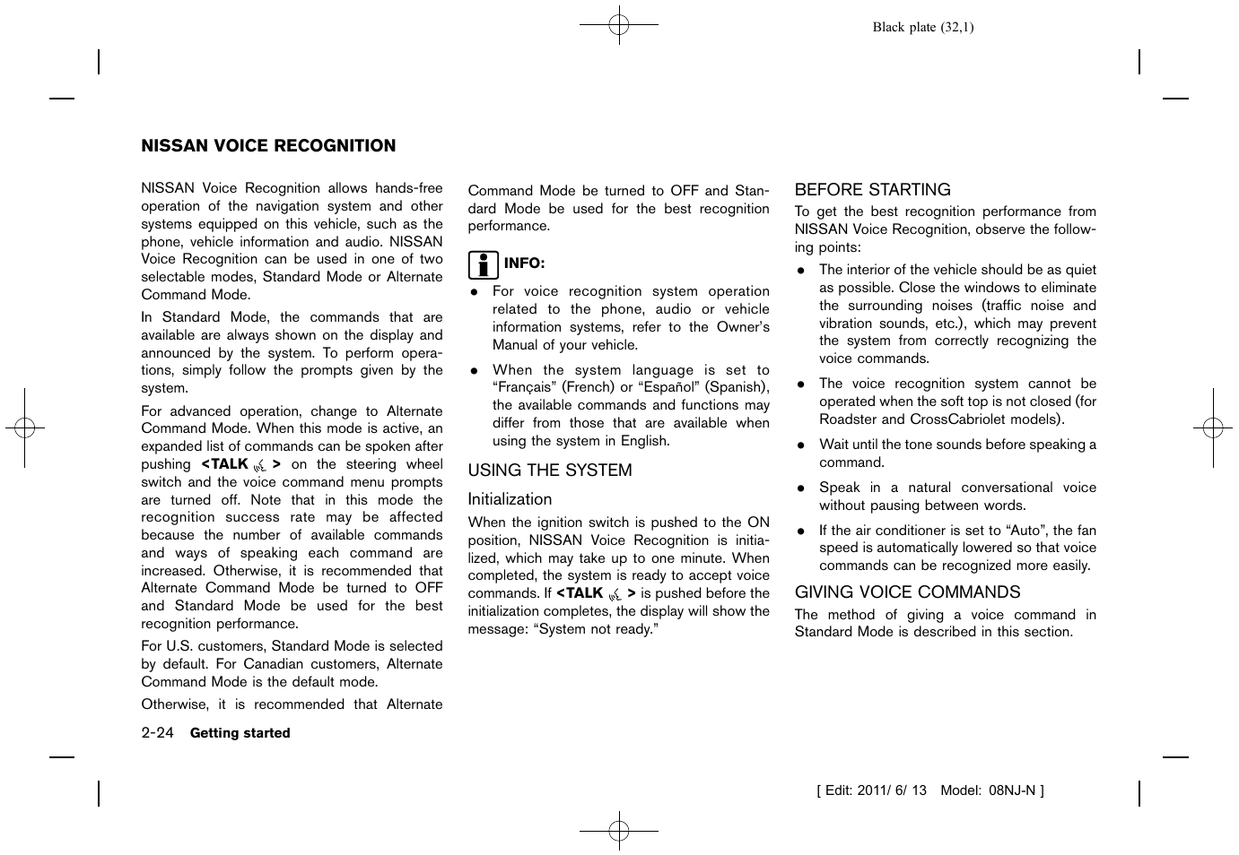 Nissan voice recognition -24 | NISSAN 2012 Quest - Navigation System Owner's Manual User Manual | Page 31 / 242