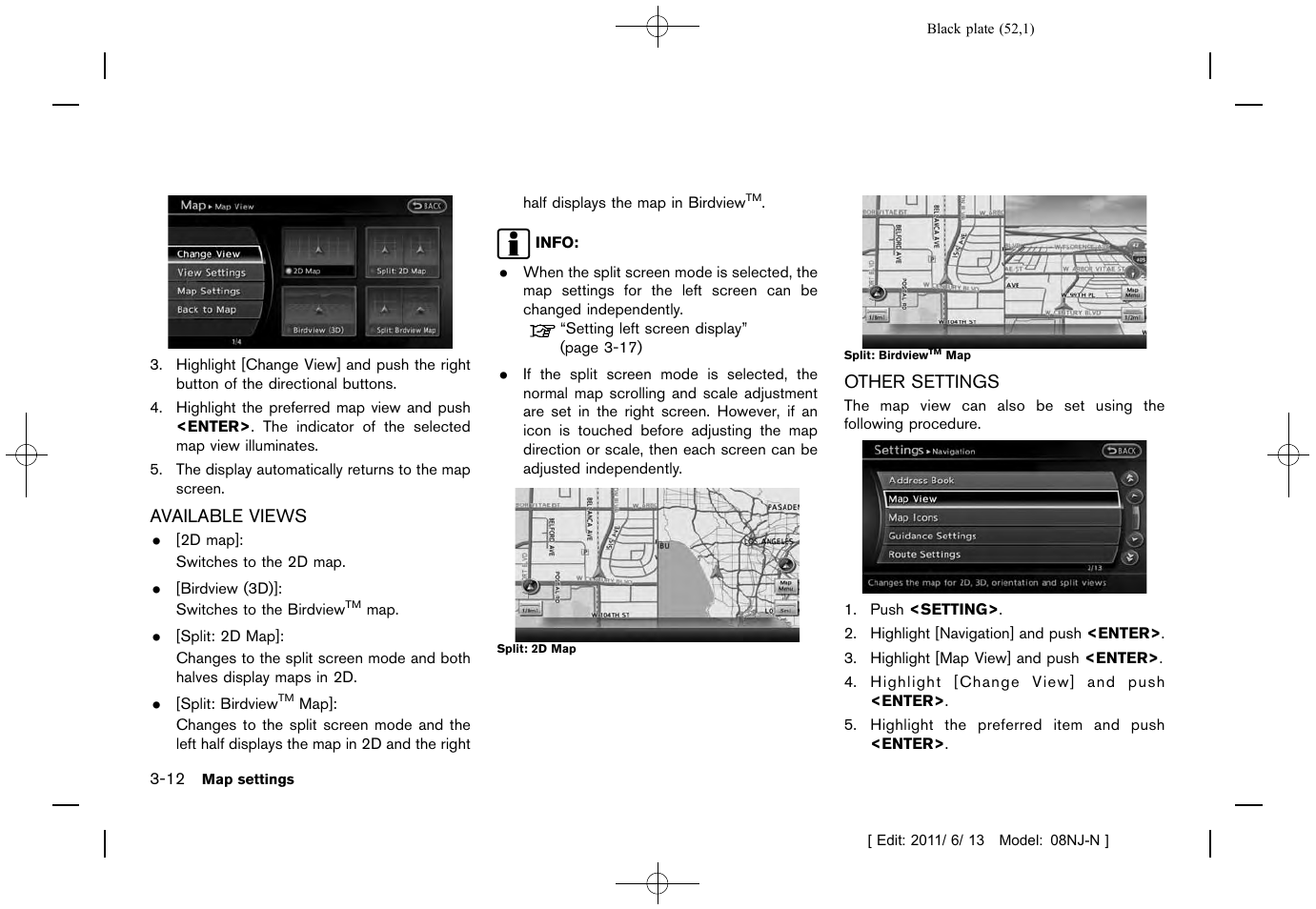 Available views -12 other settings -12 | NISSAN 2012 Quest - Navigation System Owner's Manual User Manual | Page 51 / 242