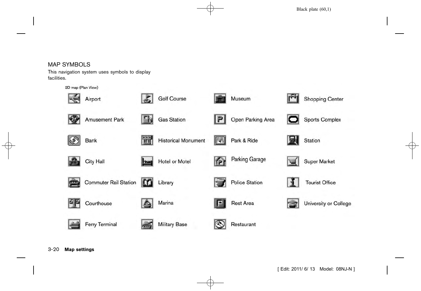Map symbols -20 | NISSAN 2012 Quest - Navigation System Owner's Manual User Manual | Page 59 / 242