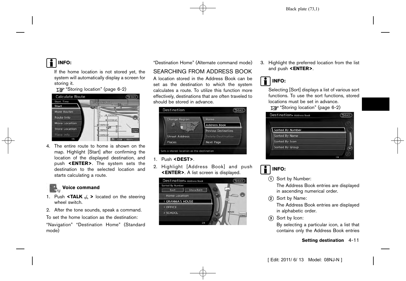 Searching from address book -11 | NISSAN 2012 Quest - Navigation System Owner's Manual User Manual | Page 72 / 242