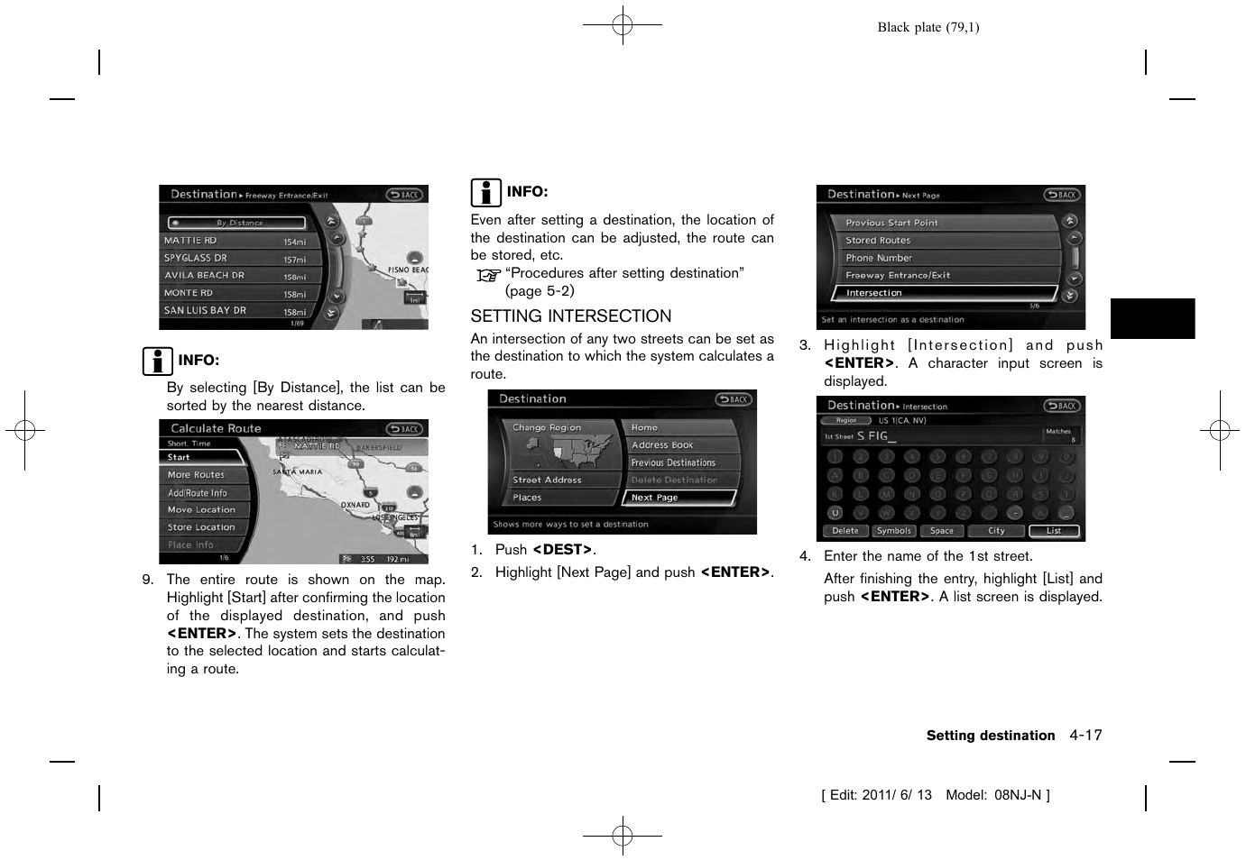 Setting intersection -17 | NISSAN 2012 Quest - Navigation System Owner's Manual User Manual | Page 78 / 242