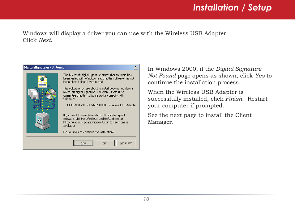 Installation / setup | Buffalo Technology WLI-U2-KG125S User Manual | Page 10 / 45