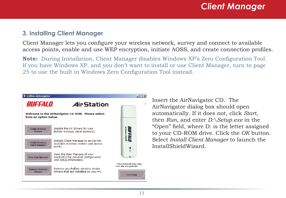 Client manager | Buffalo Technology WLI-U2-KG125S User Manual | Page 11 / 45