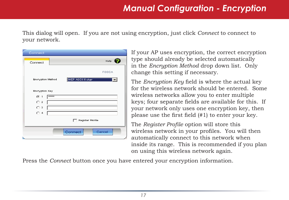 Manual configuration - encryption | Buffalo Technology WLI-U2-KG125S User Manual | Page 17 / 45