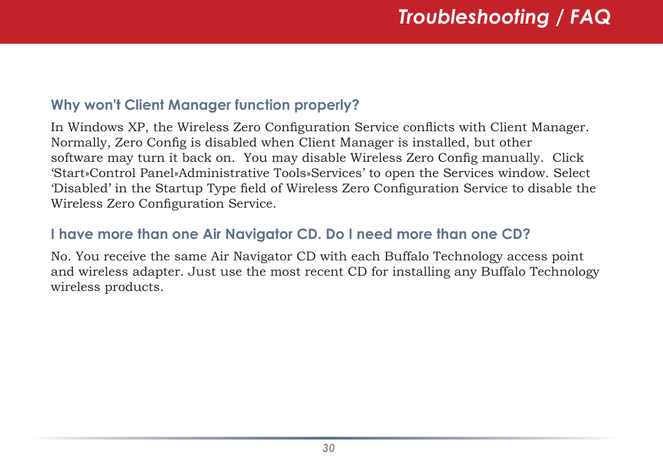 Troubleshooting / faq | Buffalo Technology WLI-U2-KG125S User Manual | Page 30 / 45