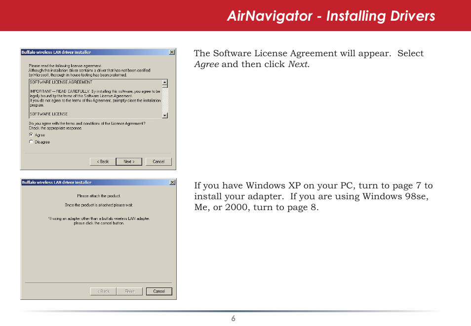 Airnavigator - installing drivers | Buffalo Technology WLI-U2-KG125S User Manual | Page 6 / 45