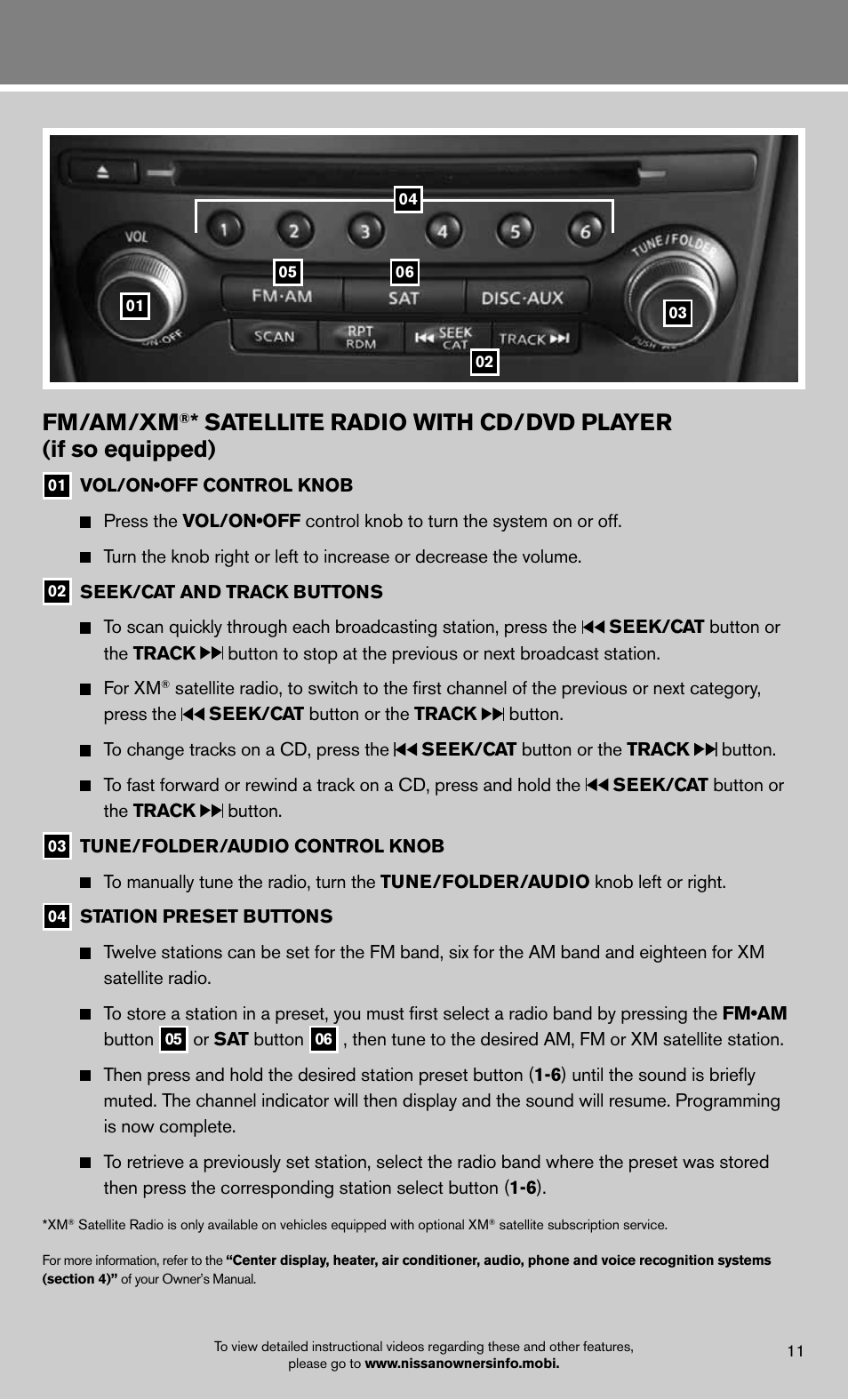 Fm/am/xm | NISSAN 2012 370Z Roadster - Quick Reference Guide User Manual | Page 13 / 24