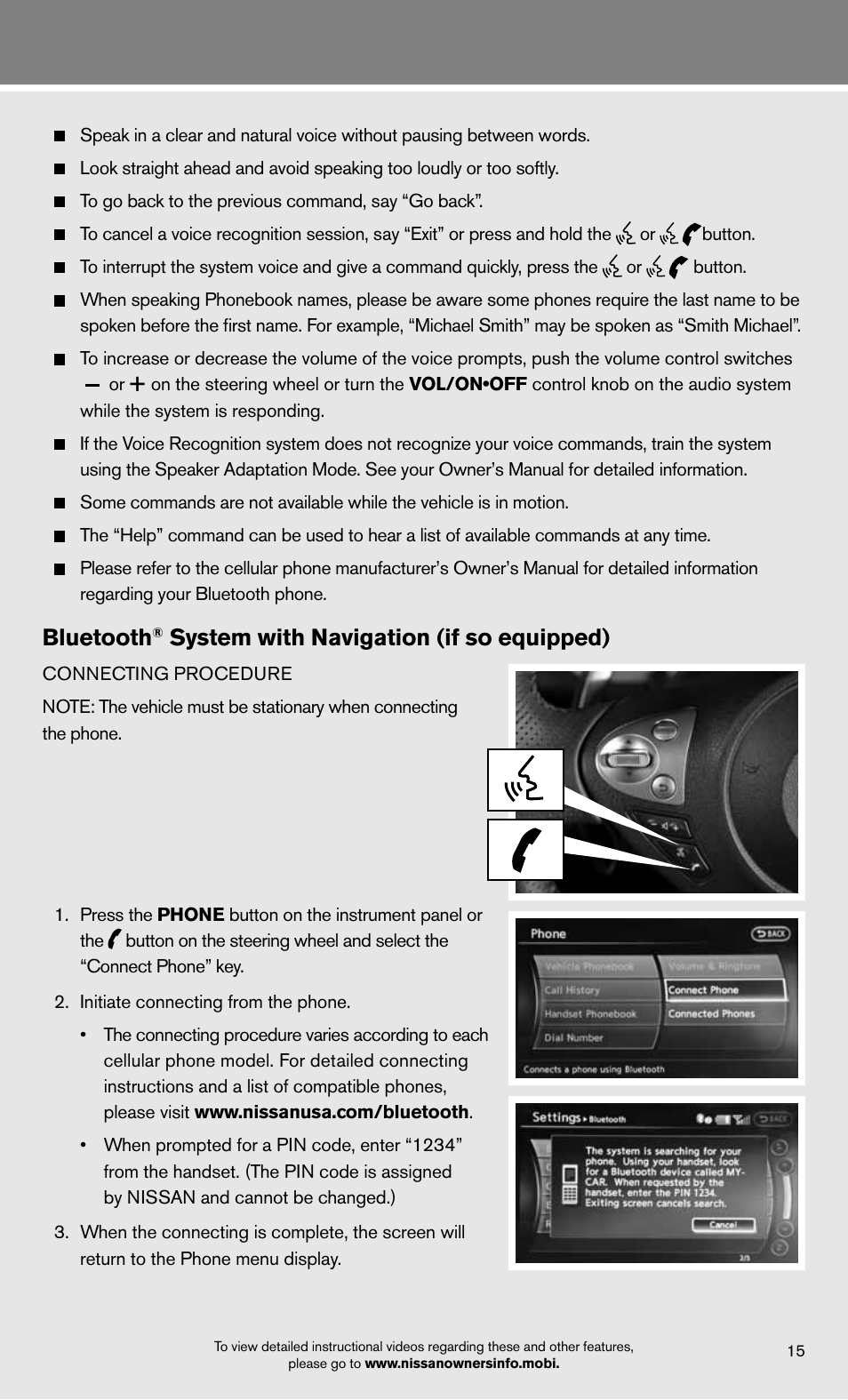 Bluetooth, System with navigation (if so equipped) | NISSAN 2012 370Z Roadster - Quick Reference Guide User Manual | Page 17 / 24