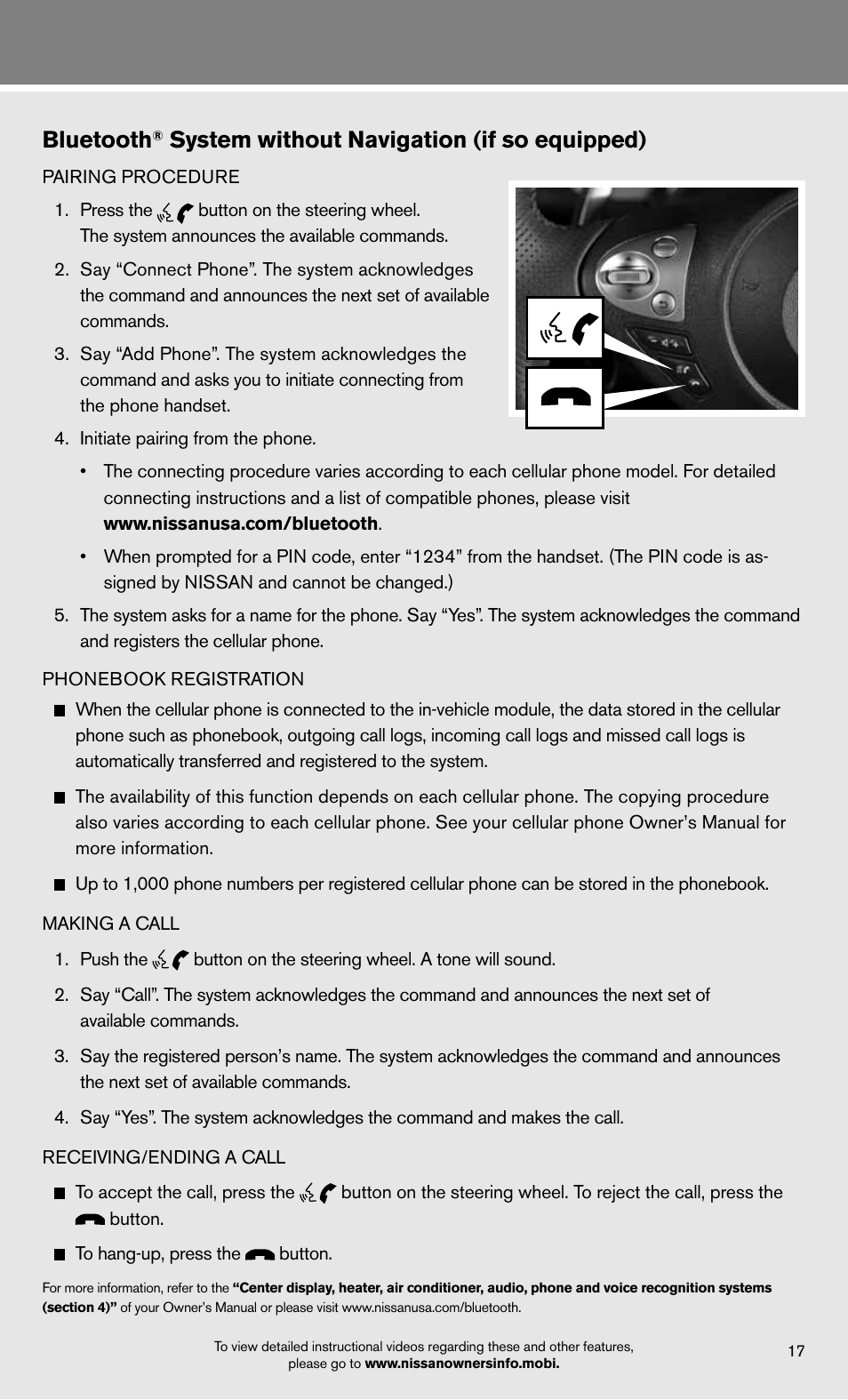Bluetooth, System without navigation (if so equipped) | NISSAN 2012 370Z Roadster - Quick Reference Guide User Manual | Page 19 / 24