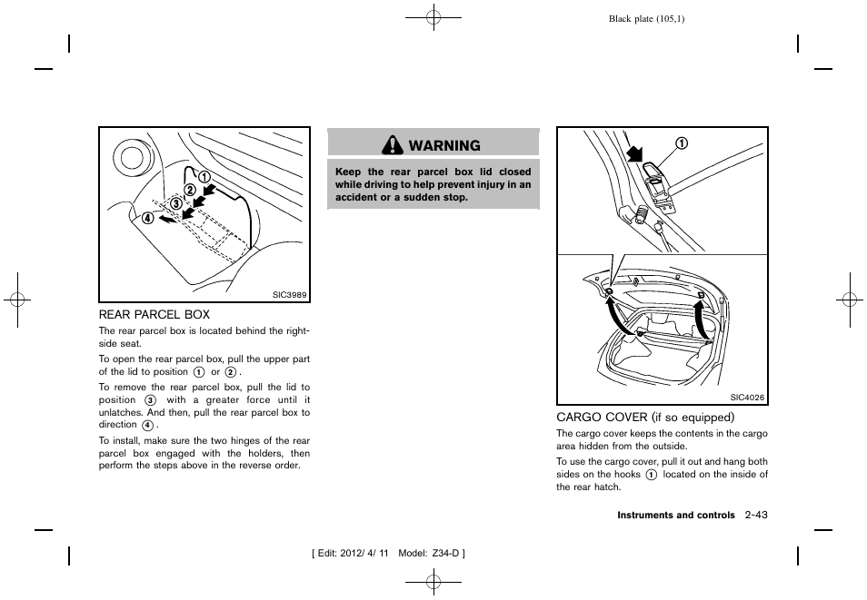 Warning | NISSAN 2013 370Z Roadster - Owner's Manual User Manual | Page 107 / 427