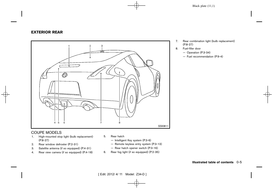 Exterior rear -5, Coupe models -5 | NISSAN 2013 370Z Roadster - Owner's Manual User Manual | Page 13 / 427