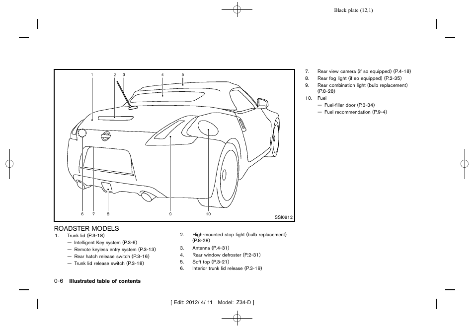 Roadster models -6 | NISSAN 2013 370Z Roadster - Owner's Manual User Manual | Page 14 / 427