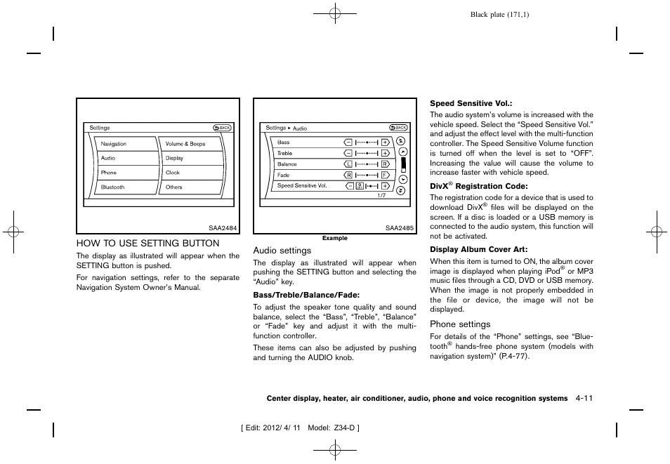 How to use setting button -11 | NISSAN 2013 370Z Roadster - Owner's Manual User Manual | Page 173 / 427