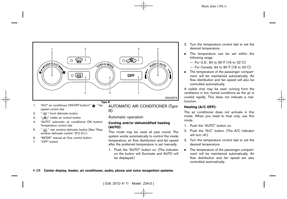 Automatic air conditioner (type b) -28 | NISSAN 2013 370Z Roadster - Owner's Manual User Manual | Page 190 / 427