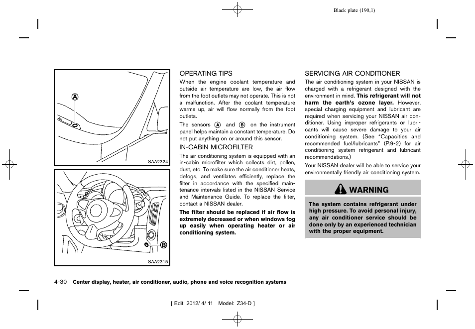 Warning | NISSAN 2013 370Z Roadster - Owner's Manual User Manual | Page 192 / 427