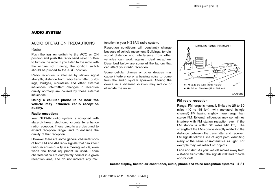 Audio system -31, Audio operation precautions -31 | NISSAN 2013 370Z Roadster - Owner's Manual User Manual | Page 193 / 427