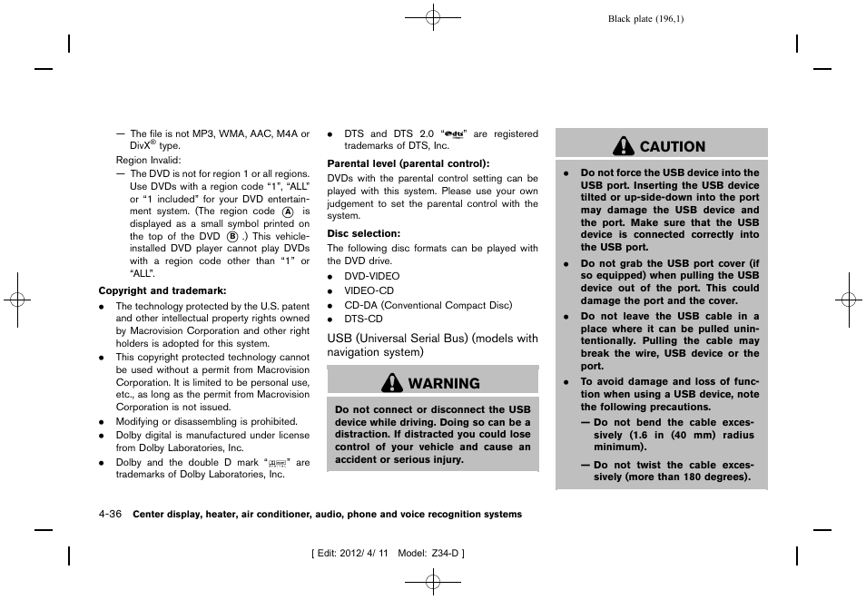 Warning, Caution | NISSAN 2013 370Z Roadster - Owner's Manual User Manual | Page 198 / 427