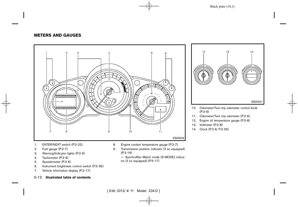 Meters and gauges -12 | NISSAN 2013 370Z Roadster - Owner's Manual User Manual | Page 20 / 427